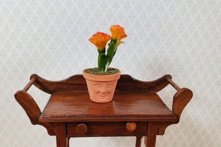 Dollhouse Orange Carnations in Sweet Faced Terra Cotta Planter 1:12 Scale - MiniatureCrush