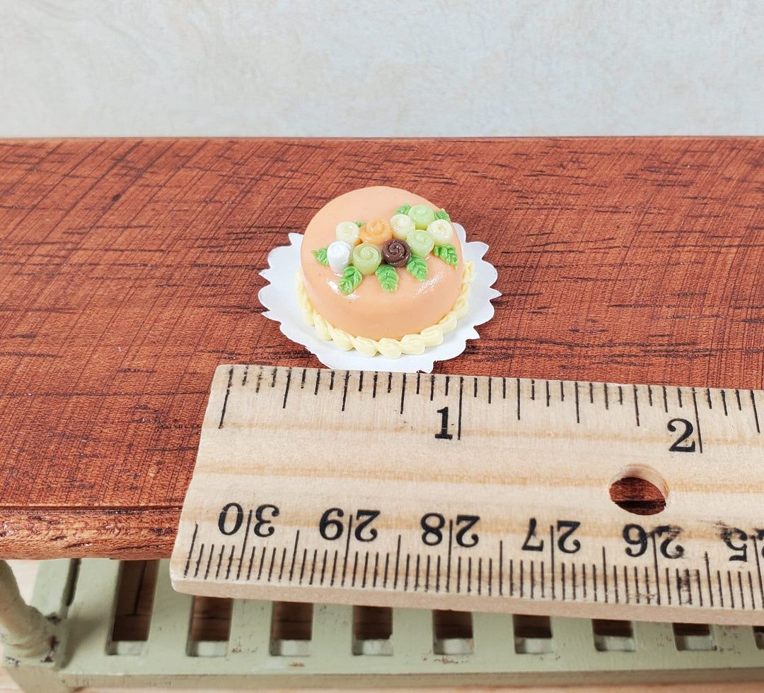 Dollhouse Orange Iced Cake with Rose Decoration 1:12 Scale Miniature Dessert - MiniatureCrush
