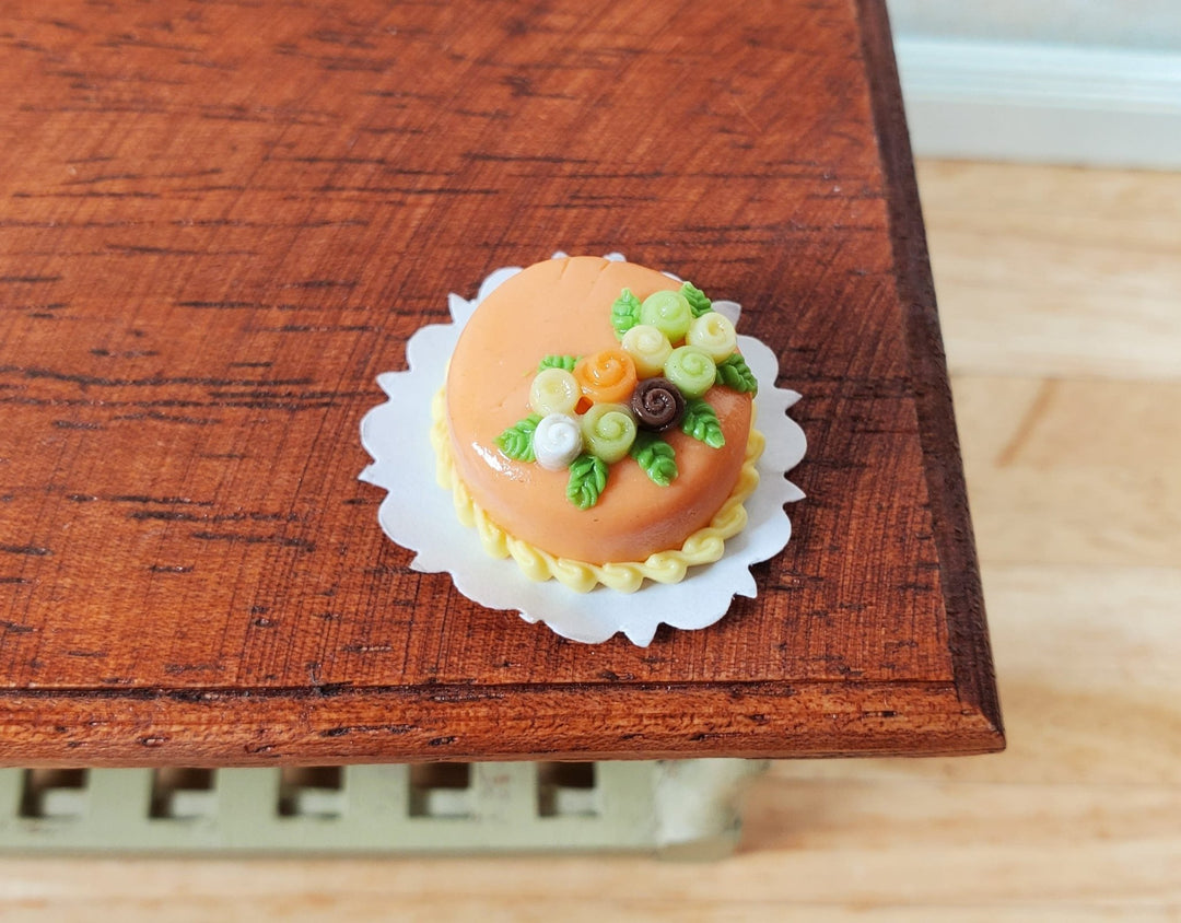 Dollhouse Orange Iced Cake with Rose Decoration 1:12 Scale Miniature Dessert - MiniatureCrush