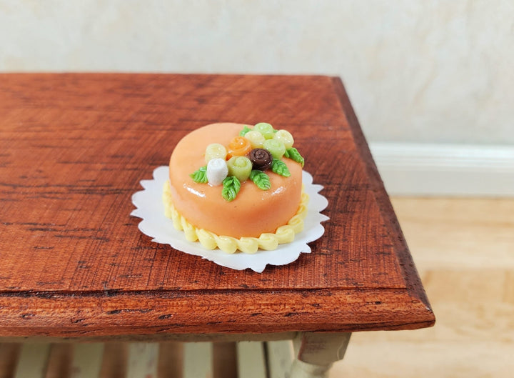 Dollhouse Orange Iced Cake with Rose Decoration 1:12 Scale Miniature Dessert - MiniatureCrush