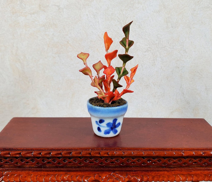 Dollhouse Orange Ivy Plant in Blue & White Ceramic Pot 1:12 Scale Miniature - MiniatureCrush