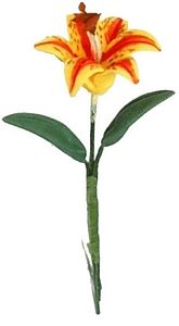 Dollhouse Orange & Red Tiger Lily Single Stem with Foliage 1:12 Scale Miniature - MiniatureCrush