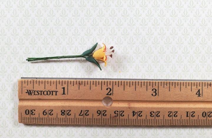 Dollhouse Orange & Red Tiger Lily Single Stem with Foliage 1:12 Scale Miniature - MiniatureCrush