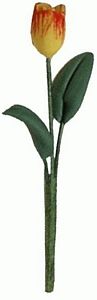 Dollhouse Orange & Red Tulip Single Long Stem with Foliage 1:12 Scale Miniature - MiniatureCrush