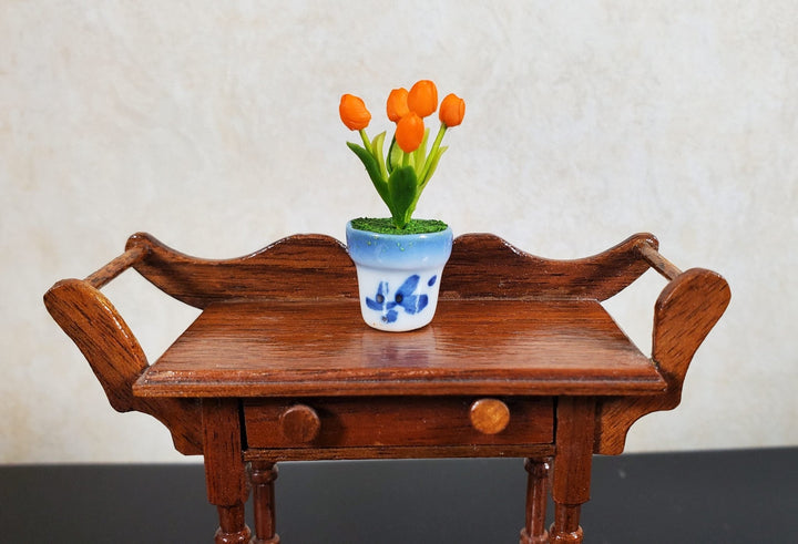 Dollhouse Orange Tulips in a Ceramic Planter Pot 1:12 Scale Miniature - MiniatureCrush