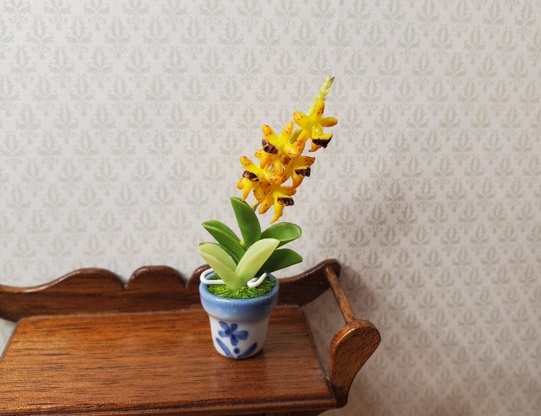 Dollhouse Orchid Flowers Plant in Ceramic Planter Orange 1:12 Scale Miniature - MiniatureCrush