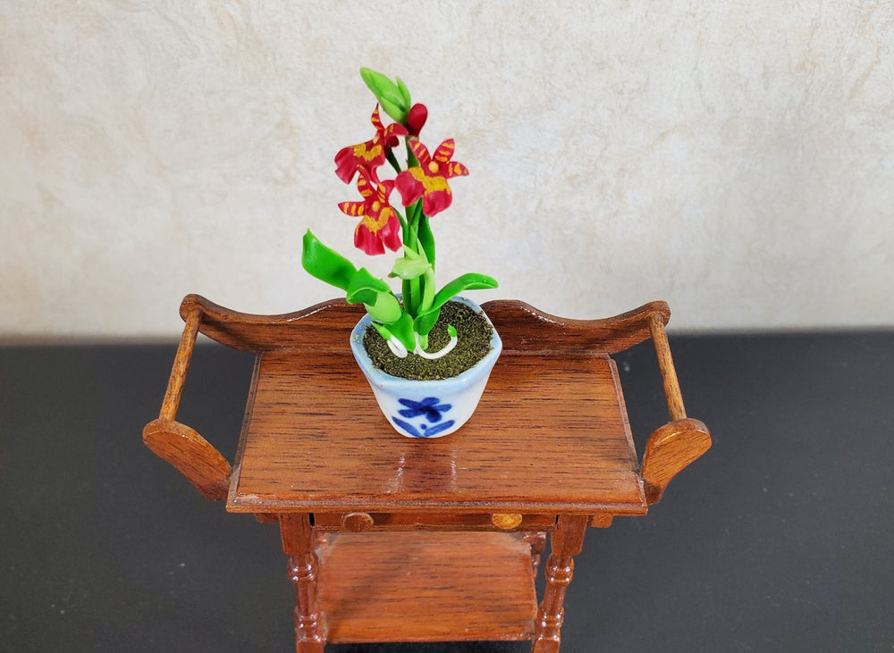 Dollhouse Orchid Flowers Plant in Ceramic Planter Red 1:12 Scale Miniature - MiniatureCrush