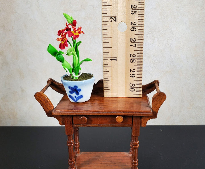 Dollhouse Orchid Flowers Plant in Ceramic Planter Red 1:12 Scale Miniature - MiniatureCrush