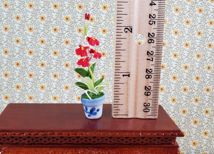 Dollhouse Orchid Plant in Ceramic Planter Red 1:12 Scale Miniature Flowers - Miniature Crush