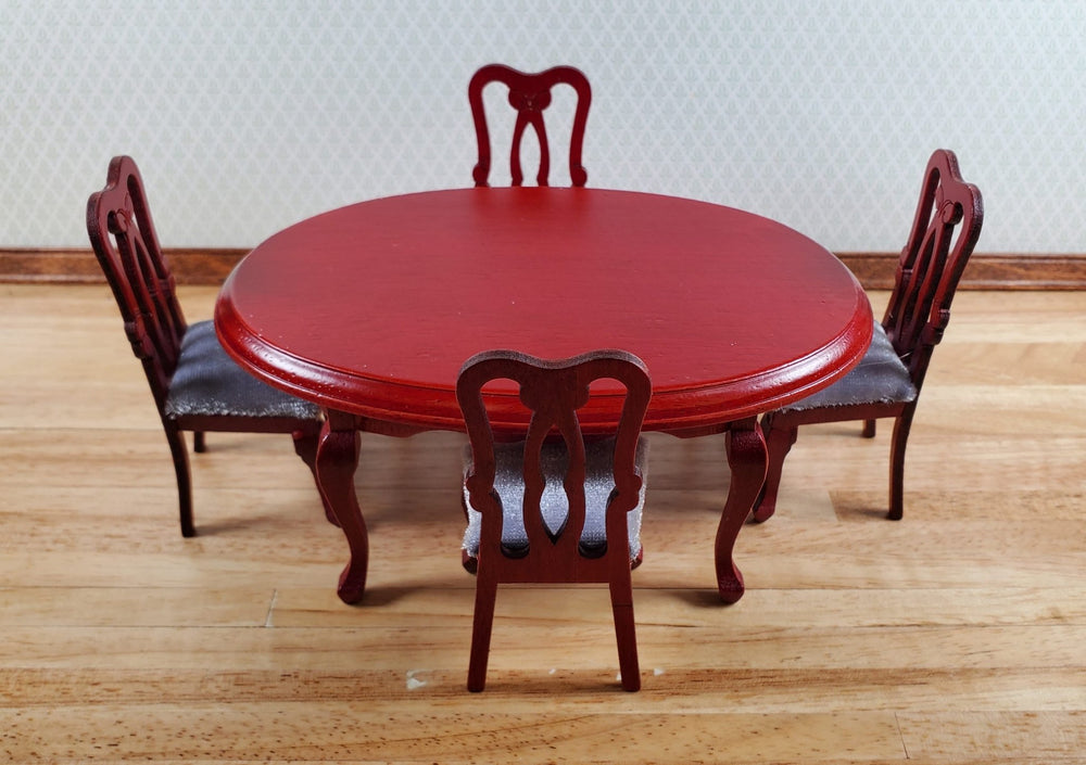 Dollhouse Oval Dining Room Table 4 Chairs Mahogany Finish 1:12 Scale Furniture - Miniature Crush