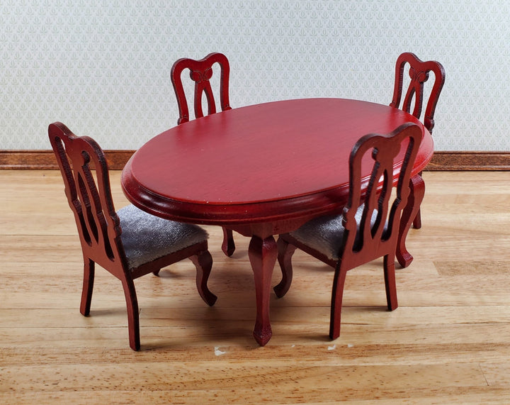 Dollhouse Oval Dining Room Table 4 Chairs Mahogany Finish 1:12 Scale Furniture - Miniature Crush