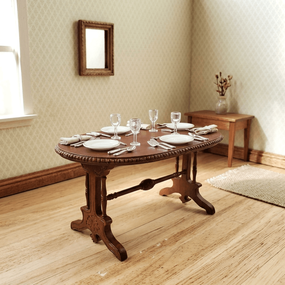 Dollhouse Oval Dining Table by Hansson Wood 1:12 Scale Miniature Walnut Finish - MiniatureCrush