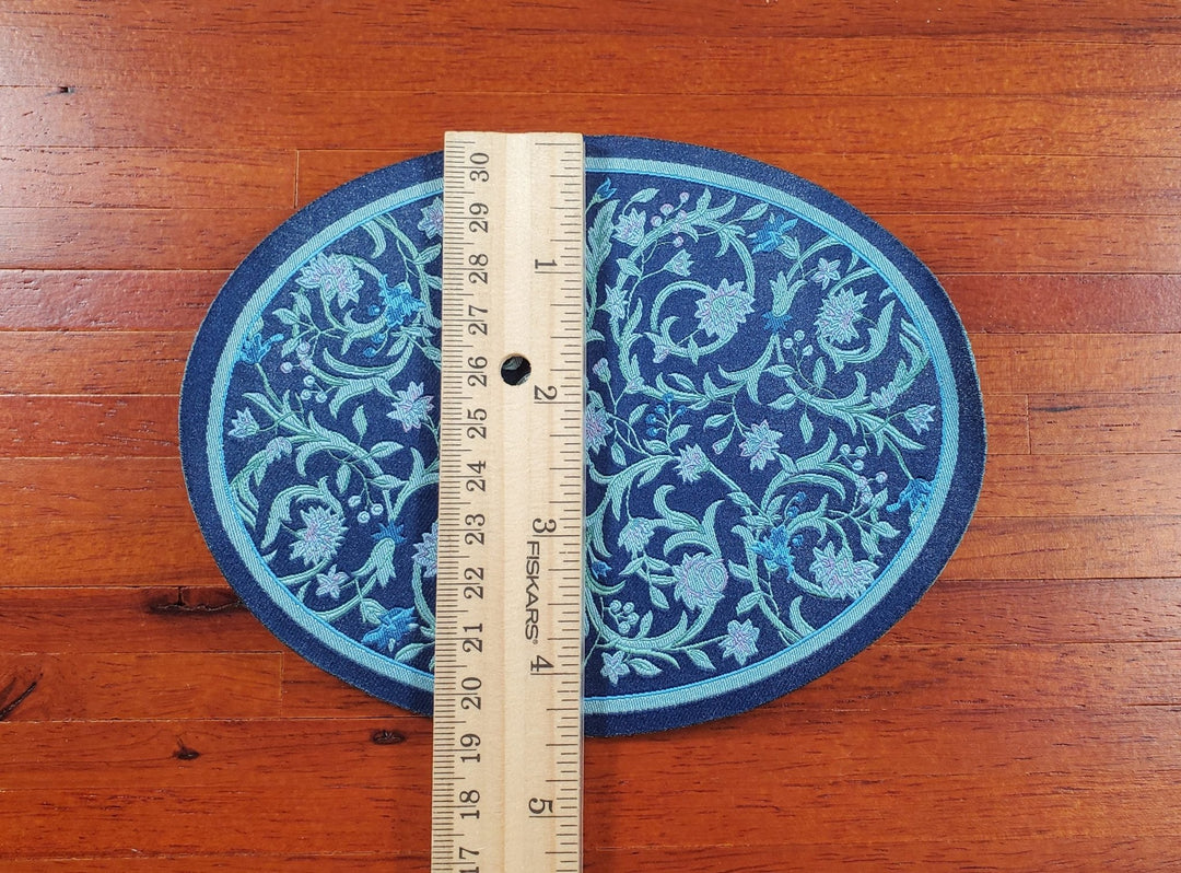Dollhouse Oval Rug Fabric Blue Floral 1:12 Scale Miniature Carpet - MiniatureCrush