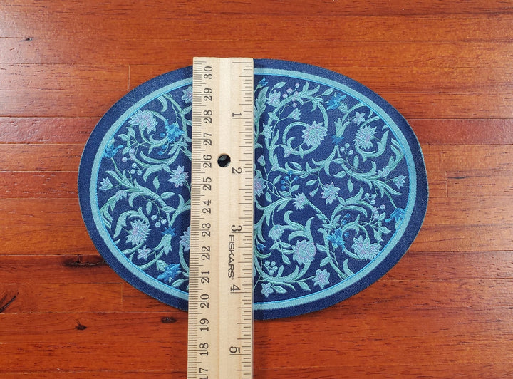 Dollhouse Oval Rug Fabric Blue Floral 1:12 Scale Miniature Carpet - MiniatureCrush