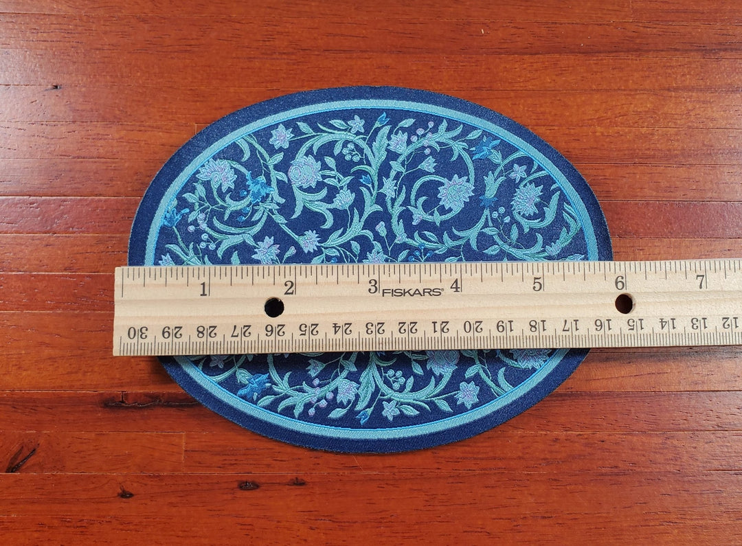 Dollhouse Oval Rug Fabric Blue Floral 1:12 Scale Miniature Carpet - MiniatureCrush