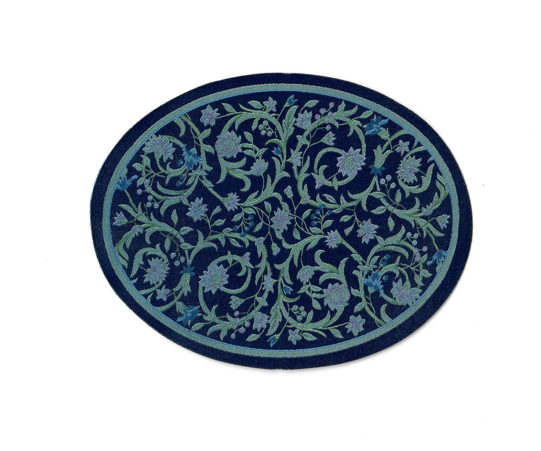 Dollhouse Oval Rug Fabric Blue Floral 1:12 Scale Miniature Carpet - MiniatureCrush