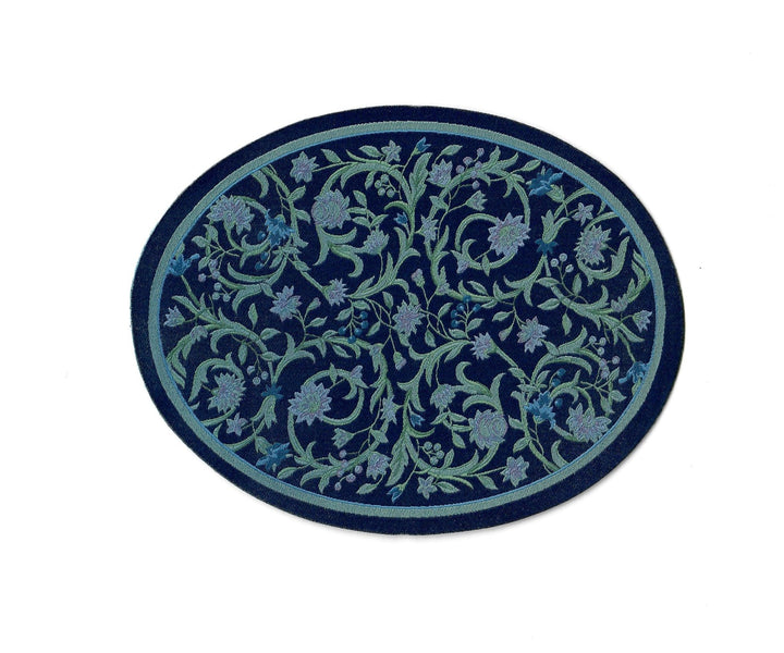 Dollhouse Oval Rug Fabric Blue Floral 1:12 Scale Miniature Carpet - MiniatureCrush