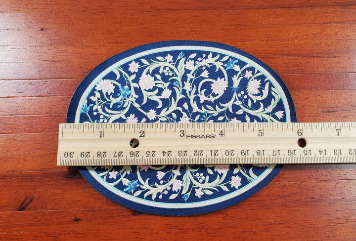Dollhouse Oval Rug Fabric Navy Blue Pink Floral 1:12 Scale Miniature - MiniatureCrush