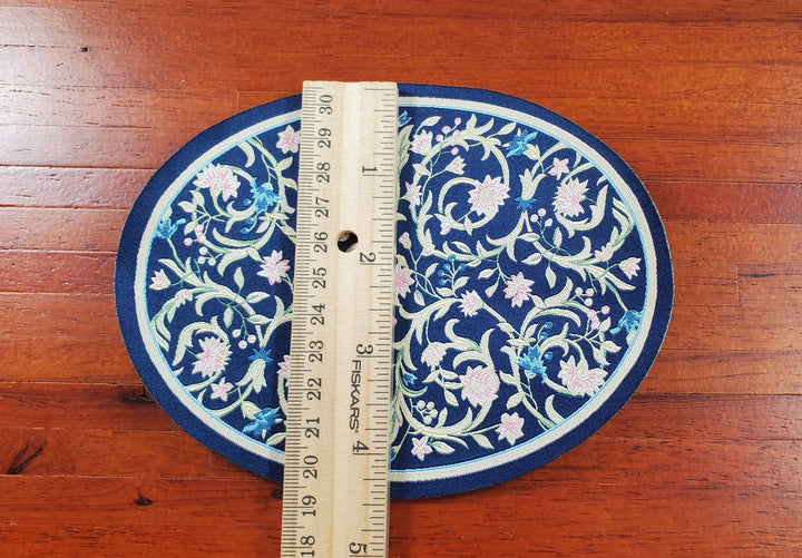 Dollhouse Oval Rug Fabric Navy Blue Pink Floral 1:12 Scale Miniature - MiniatureCrush