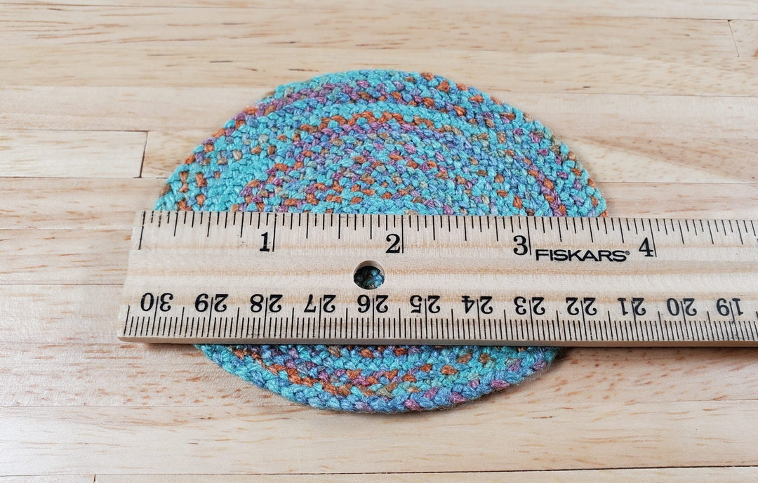 Dollhouse Oval Rug Green Purple Rust Handmade Braided Small 1:12 Scale Miniature - Miniature Crush