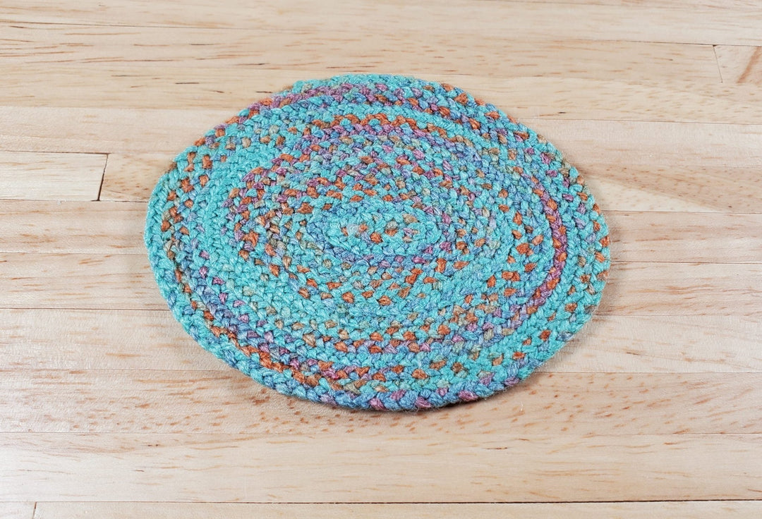 Dollhouse Oval Rug Green Purple Rust Handmade Braided Small 1:12 Scale Miniature - Miniature Crush