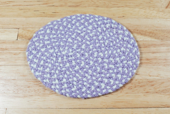 Dollhouse Oval Rug Purple and White Handmade Braided Small 1:12 Scale Miniature - Miniature Crush