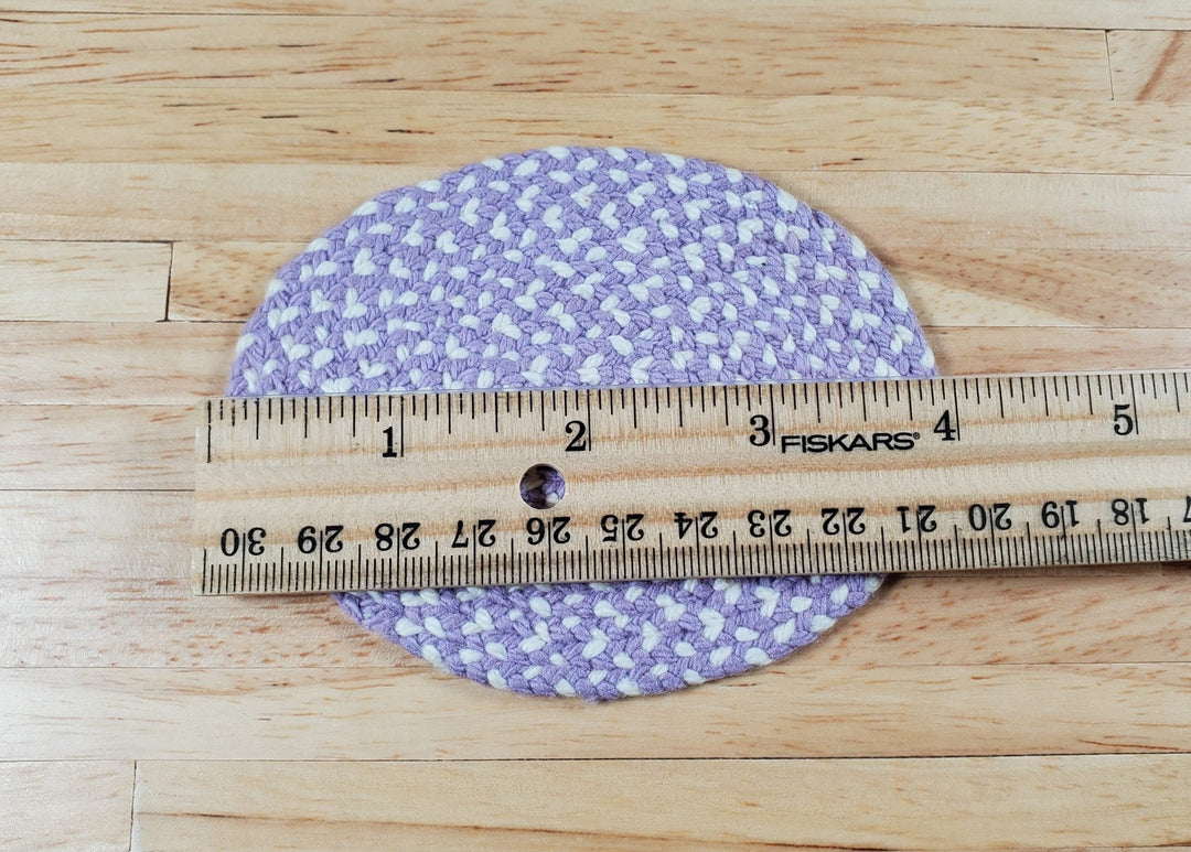 Dollhouse Oval Rug Purple and White Handmade Braided Small 1:12 Scale Miniature - Miniature Crush