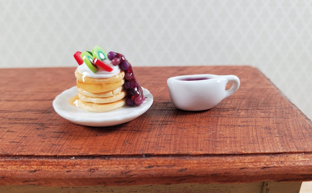 Dollhouse Pancakes with Fruit Syrup Dish on Glass Plate 1:12 Scale Miniature Food - Miniature Crush