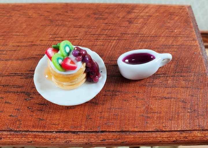 Dollhouse Pancakes with Fruit Syrup Dish on Glass Plate 1:12 Scale Miniature Food - Miniature Crush