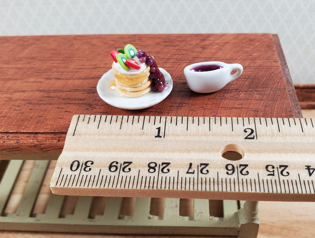 Dollhouse Pancakes with Fruit Syrup Dish on Glass Plate 1:12 Scale Miniature Food - Miniature Crush