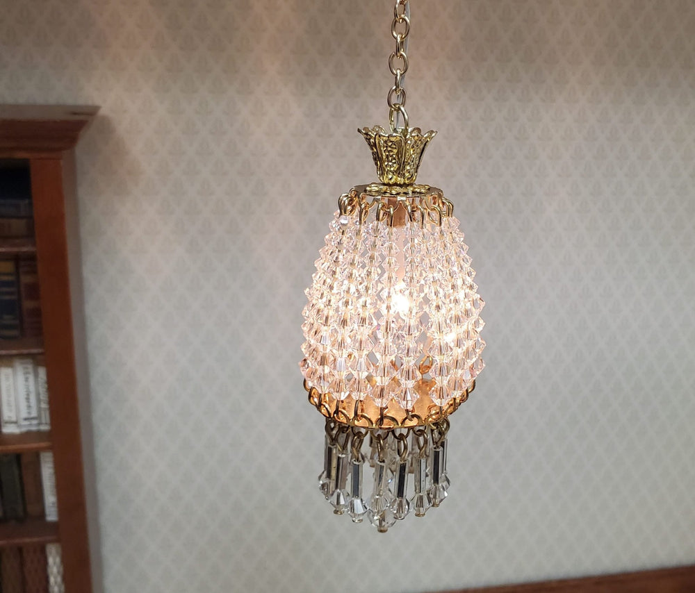 Dollhouse Parlor Chandelier II Light Real Glass Crystals 12 Volt 1:12 Scale - MiniatureCrush