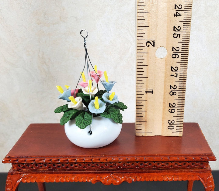 Dollhouse Pastel Flowers in a Hanging White Planter 1:12 Scale Miniature Garden - MiniatureCrush