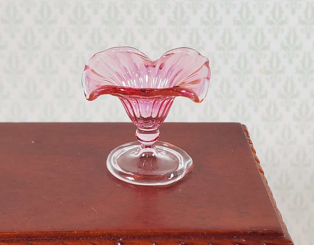 Dollhouse Pedestal Bowl Flared Pink Cranberry Glass 1:12 Scale by Philip Grenyer - Miniature Crush