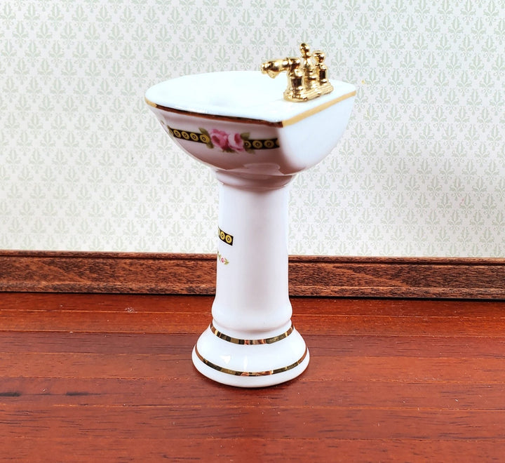 Dollhouse Pedestal Sink Bathroom Victorian Rose Reutter Porcelain 1:12 Scale - Miniature Crush