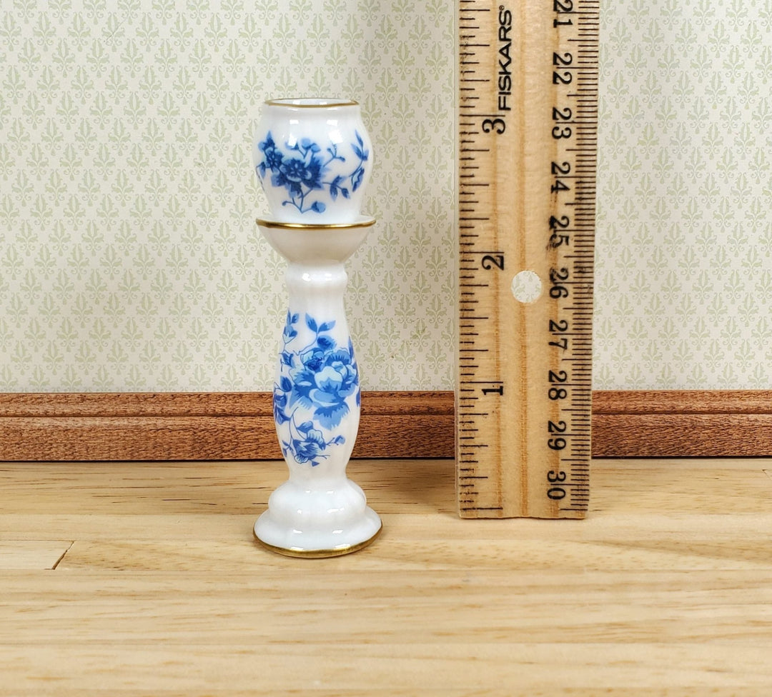 Dollhouse Pedestal with Vase Jardiniere Ceramic Blue White 1:12 Scale Miniature - MiniatureCrush