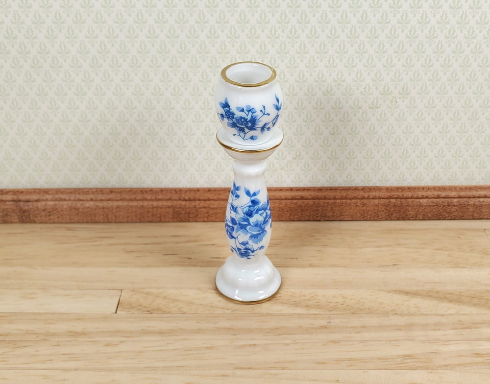 Dollhouse Pedestal with Vase Jardiniere Ceramic Blue White 1:12 Scale Miniature - MiniatureCrush