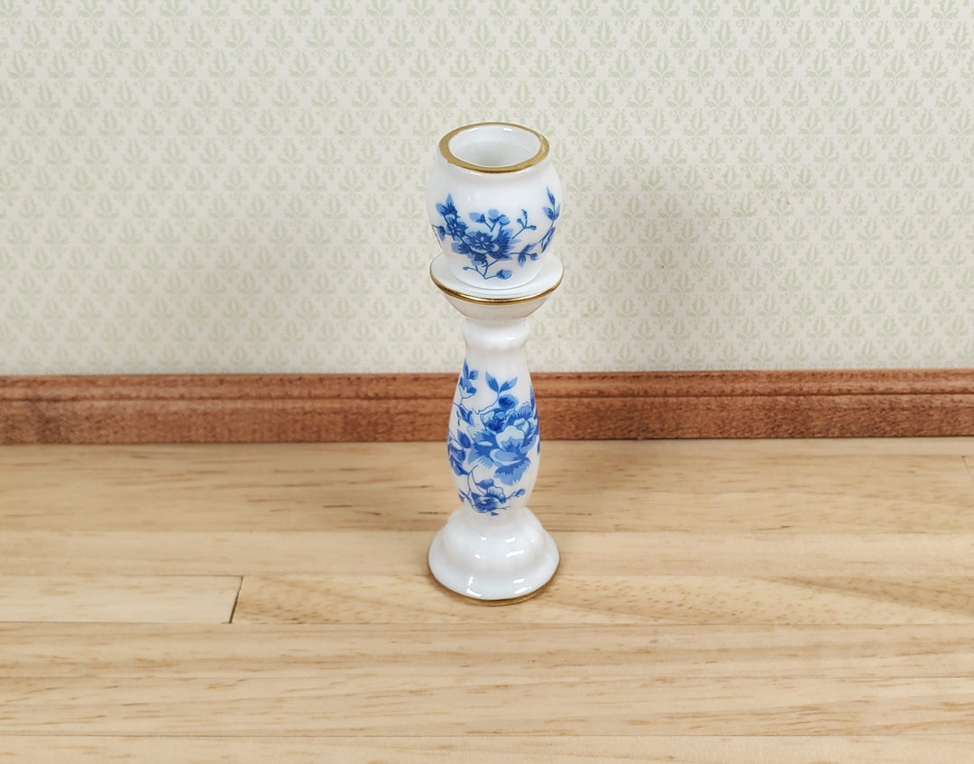 Dollhouse Pedestal with Vase Jardiniere Ceramic Blue White 1:12 Scale Miniature - MiniatureCrush