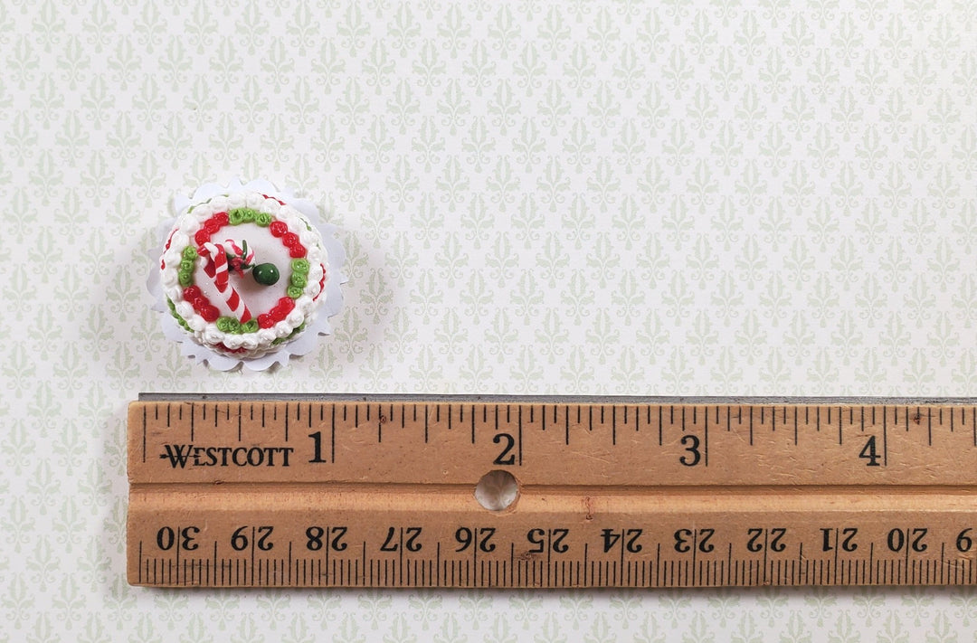 Dollhouse Peppermint Candy Cane Xmas Cake 1:12 Scale Miniature Food Bakery - MiniatureCrush