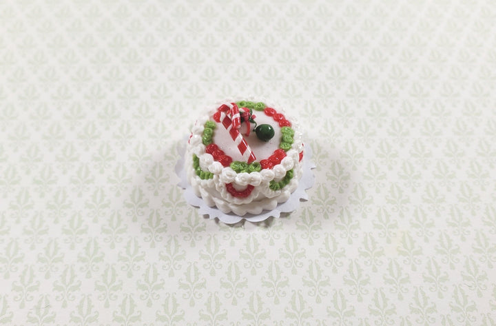 Dollhouse Peppermint Candy Cane Xmas Cake 1:12 Scale Miniature Food Bakery - MiniatureCrush