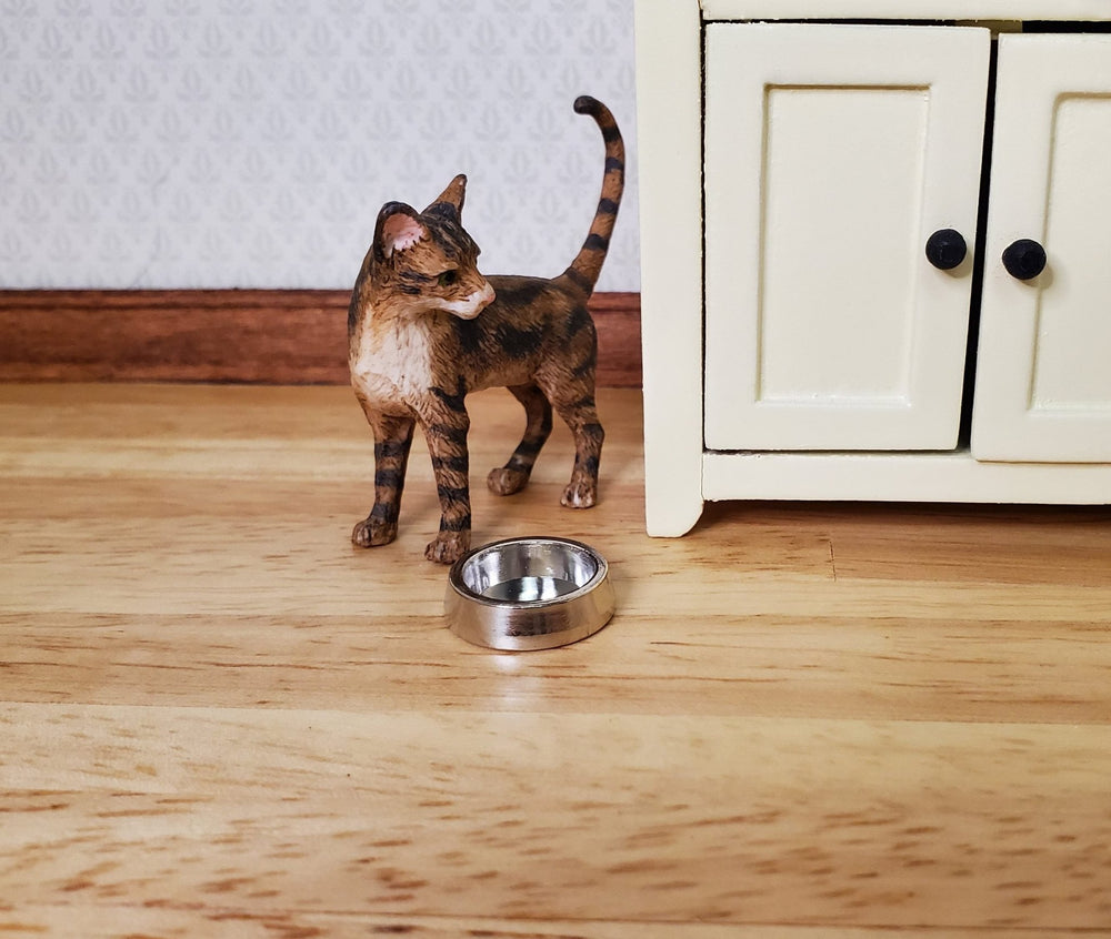 Dollhouse Pet Food Bowl Silver Metal Round Dish 1:12 Scale Miniature - MiniatureCrush
