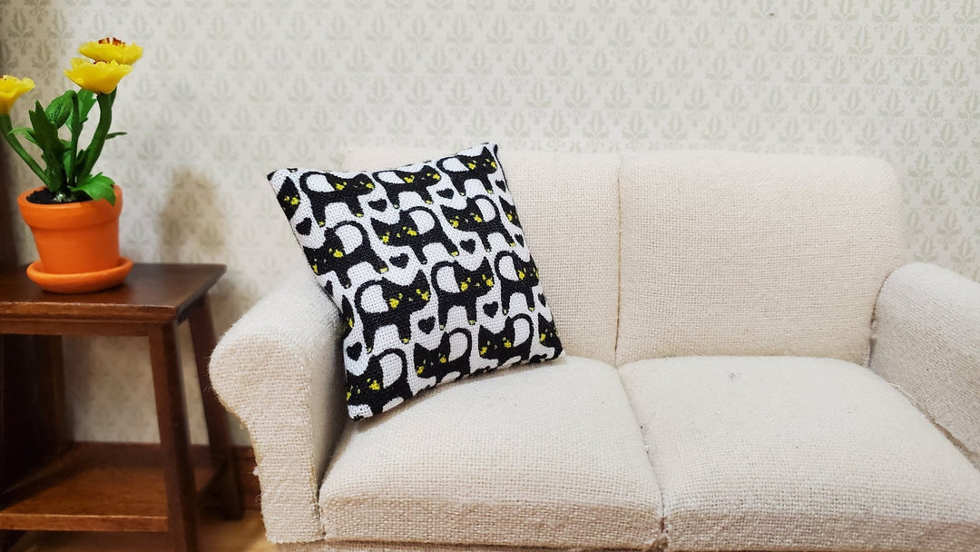 Dollhouse Pillow Black Cats Modern Handmade 1:12 Scale Miniature 1 1/2" - MiniatureCrush