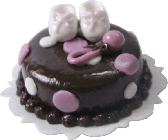 Dollhouse Pink and Brown Baby Shoes Cake 1:12 Scale Miniature Dessert - MiniatureCrush
