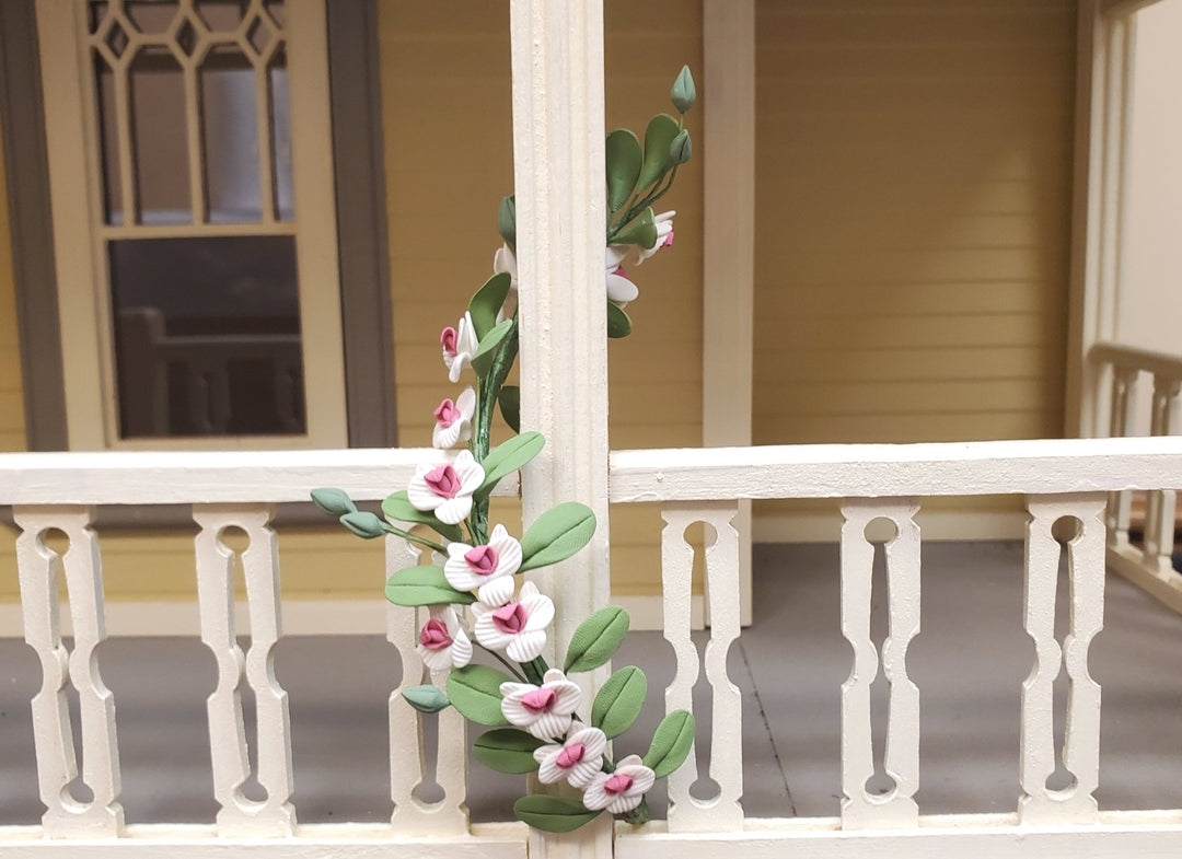 Dollhouse Pink and White Flower Vine 1:12 Scale Miniature Garden Plants Flowers - MiniatureCrush