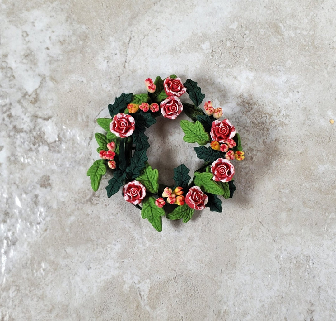 Dollhouse Pink and White Roses in a Floral Wreath 1:12 Scale Miniature - MiniatureCrush