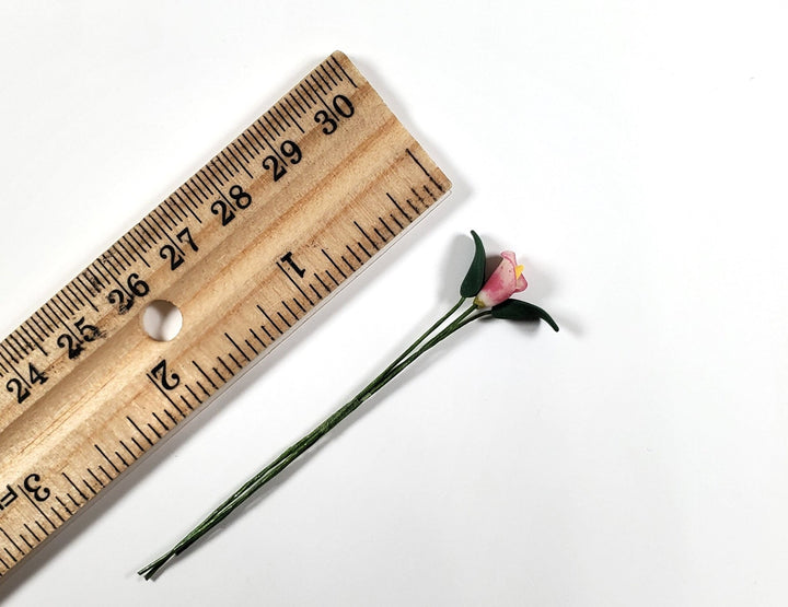 Dollhouse Pink Calla Lily Single Stem with Foliage 1:12 Scale Miniature - MiniatureCrush