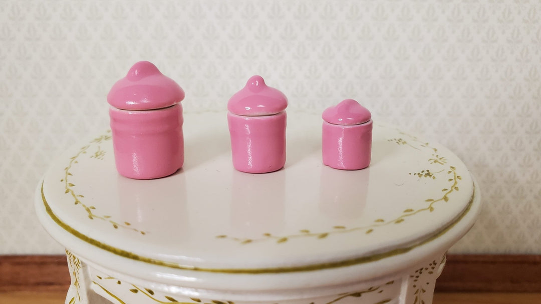 Dollhouse Pink Canister Set with Removable 1:12 Scale Kitchen Miniatures - MiniatureCrush