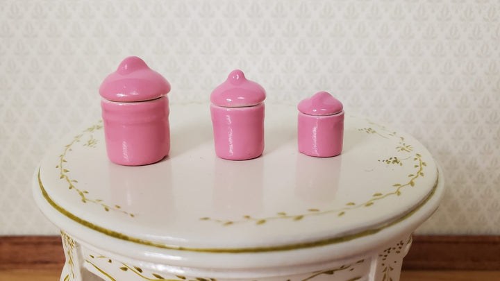 Dollhouse Pink Canister Set with Removable 1:12 Scale Kitchen Miniatures - MiniatureCrush