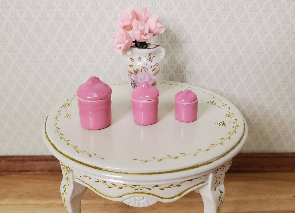 Dollhouse Pink Canister Set with Removable 1:12 Scale Kitchen Miniatures - MiniatureCrush