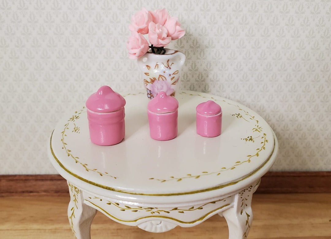 Dollhouse Pink Canister Set with Removable 1:12 Scale Kitchen Miniatures - MiniatureCrush