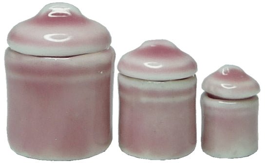 Dollhouse Pink Canister Set with Removable Lids Set of 3 1:12 Scale Miniature - MiniatureCrush